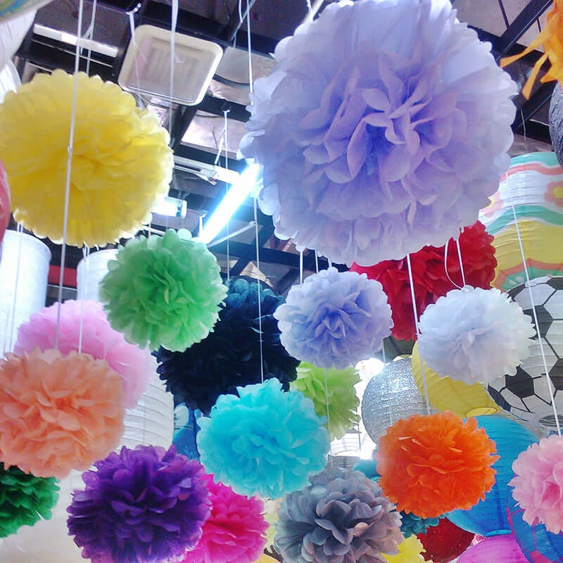 6 Pack Silver Tissue Paper Pom Poms Flower Balls, Ceiling Wall Hanging Decorations 10