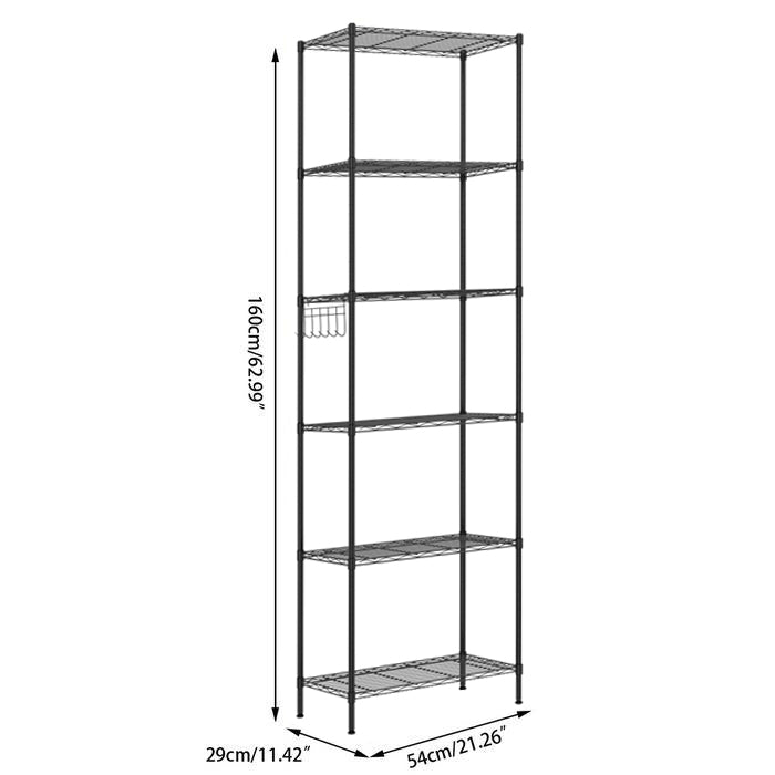 6-Tier Wire Shelving Unit Storage Rack Metal Shelf Organizer with 6 Hooks for Kitchen Bathroom Garage Balcony 21.26