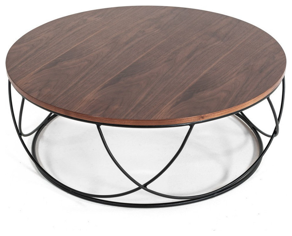 Steven Modern Walnut and Black Round Coffee Table   Industrial   Coffee Tables   by Rustic Home Furniture Deco  Houzz