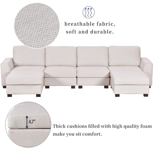 3-pieces U-shaped Sectional Sofa Set with 2 ChaisesandRemovable Ottomans