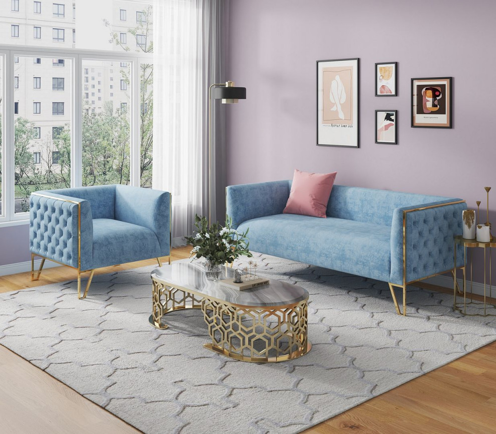 Manhattan Comfort Vector Gold Sofa  ampArmchair   Contemporary   Living Room Furniture Sets   by Manhattan Comfort  Houzz