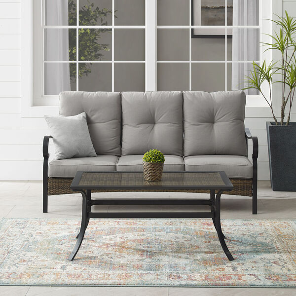 Dahlia Taupe and Matte Black Outdoor Metal And Wicker Sofa Set， Two-Piece