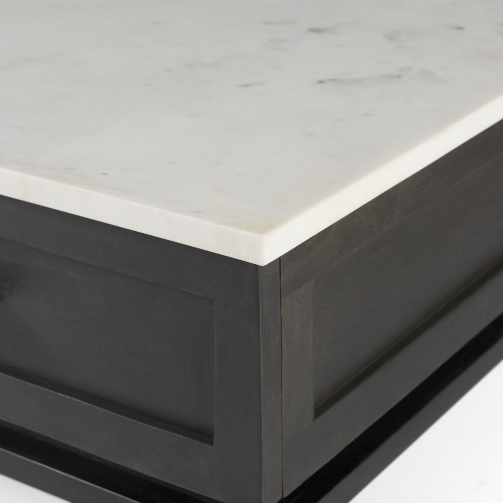 Divina 54Lx30.5W Dark Brown  White Marble Top  Black Metal Base Coffee Table   Midcentury   Coffee Tables   by Mercana  Houzz