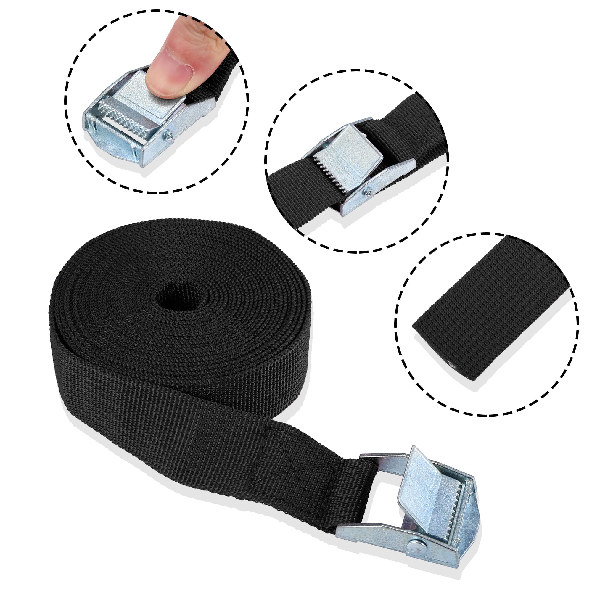 6pcs 1" x 12' Cargo Tie Down Straps Lashing Straps Travel Luggage Strap Adjustable with Cam Lock Buckle for Car Black