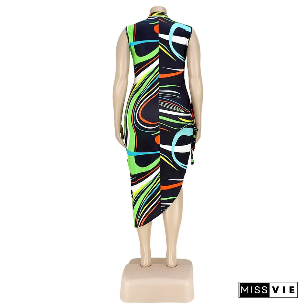 Colorful Striped Print Side Slit Bandage Maxi Dress