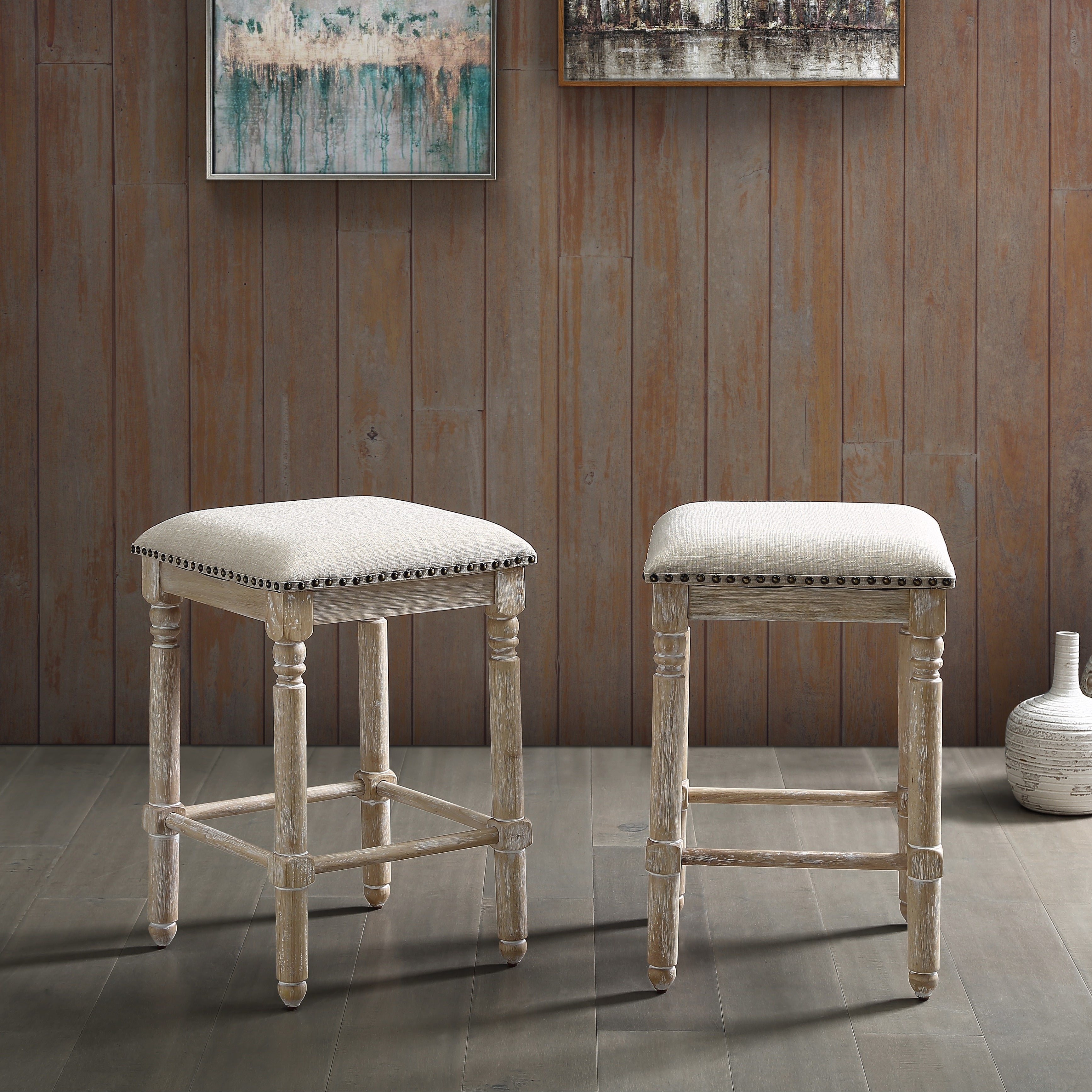 Roundhill Furniture Arnhem Wood Upholstered Counter Height Stool， Set of 2