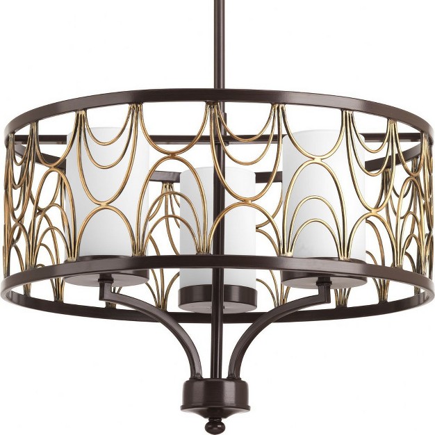 Progress Lighting Cirrine 3 light Chandelier Antique Bronze Etched White Glass