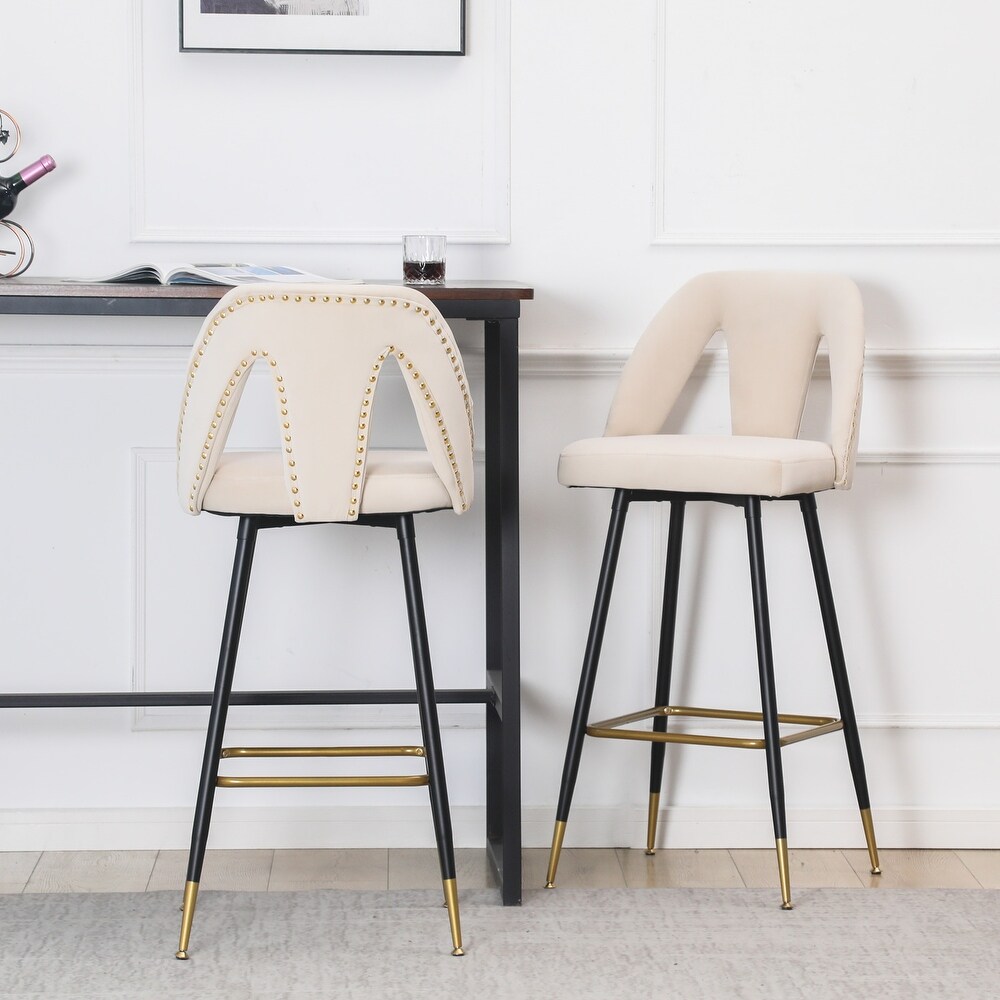 Set of 2 Modern Contemporary Velvet Upholstered Bar Stool with Nailheads