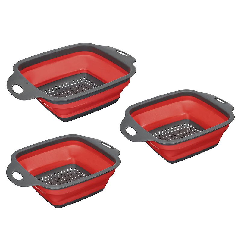 Collapsible Colander Set， 3 Pcs Silicone Foldable Strainer， 1 Large 2 Small