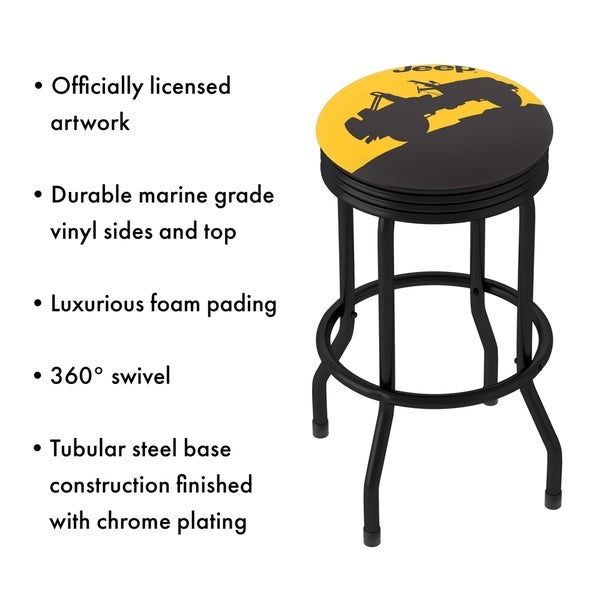 Jeep Silhouette 360 Degree Swivel Black Ribbed Barstool with Foam Padded Seat - 20.75 x 20.75 x 29