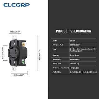 ELEGRP 30 Amp 125250V NEMA L14-30R Locking Receptacle Industrial Grade Grounding Twist Lock Outlet Black L1430RL