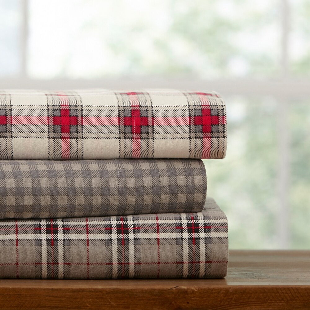 Pointehaven Plaid Luxury Flannel Heavy Weigh 180 GSM 100% Cotton Bed Sheet Set