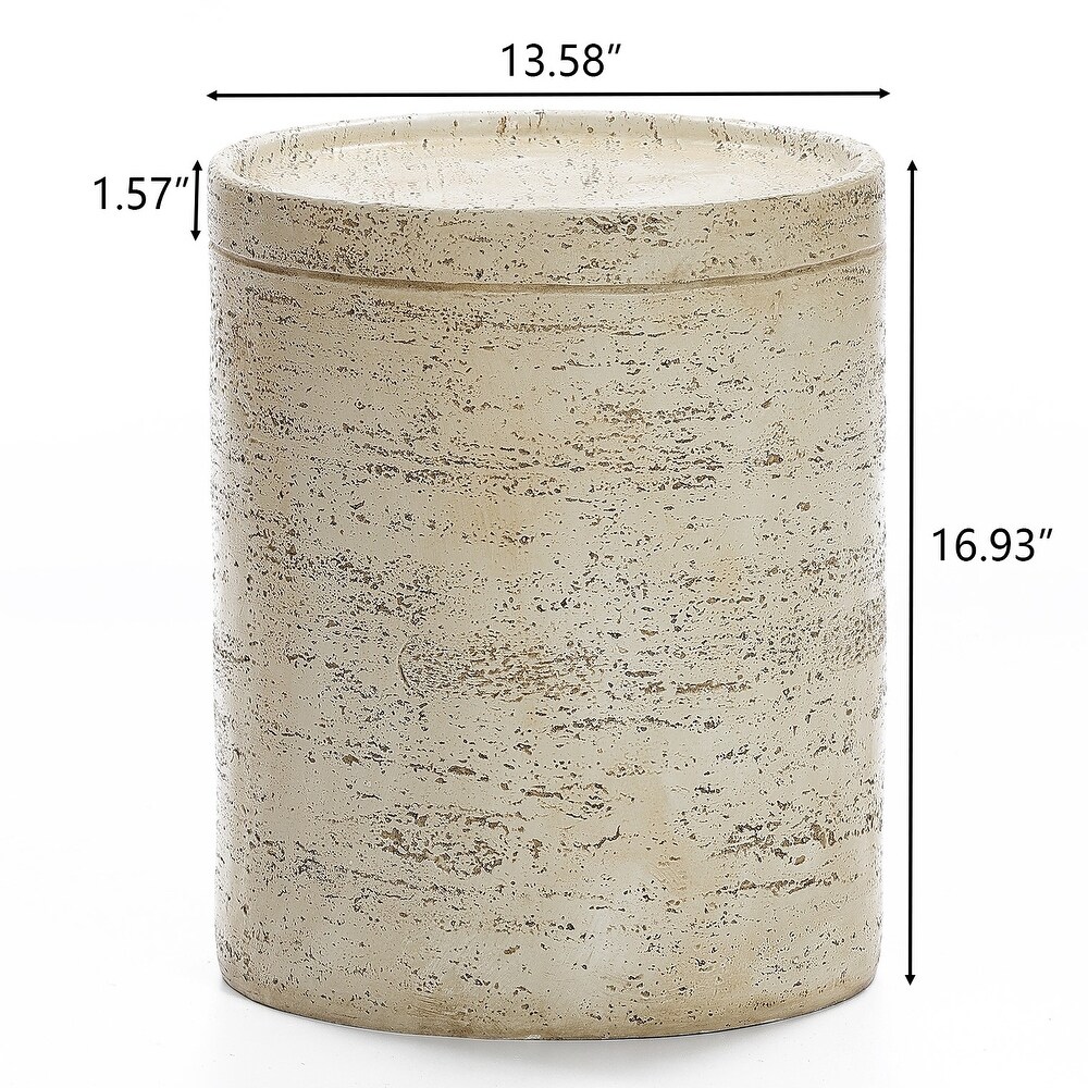 Beige and Brown Distressed MgO Round Outdoor Side Table   16.93\