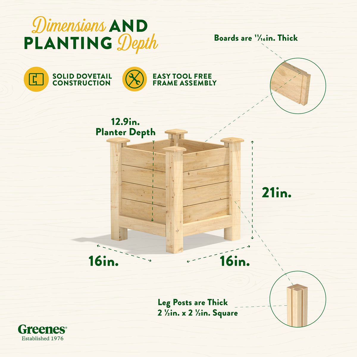 Greenes Fence Original Cedar Elevated Planter, 16" x 16" x 21"