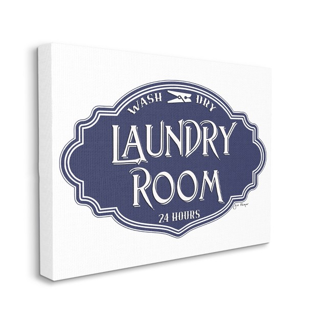 Stupell Industries Vintage Laundry Room Sign Minimal Blue White Gallery Wrapped Canvas Wall Art 24 X 30