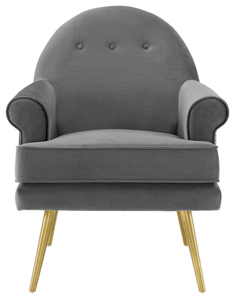 Lounge Accent Side Chair Armchair  Velvet Fabric Metal Steel  Grey Gray   Midcentury   Armchairs And Accent Chairs   by House Bound  Houzz