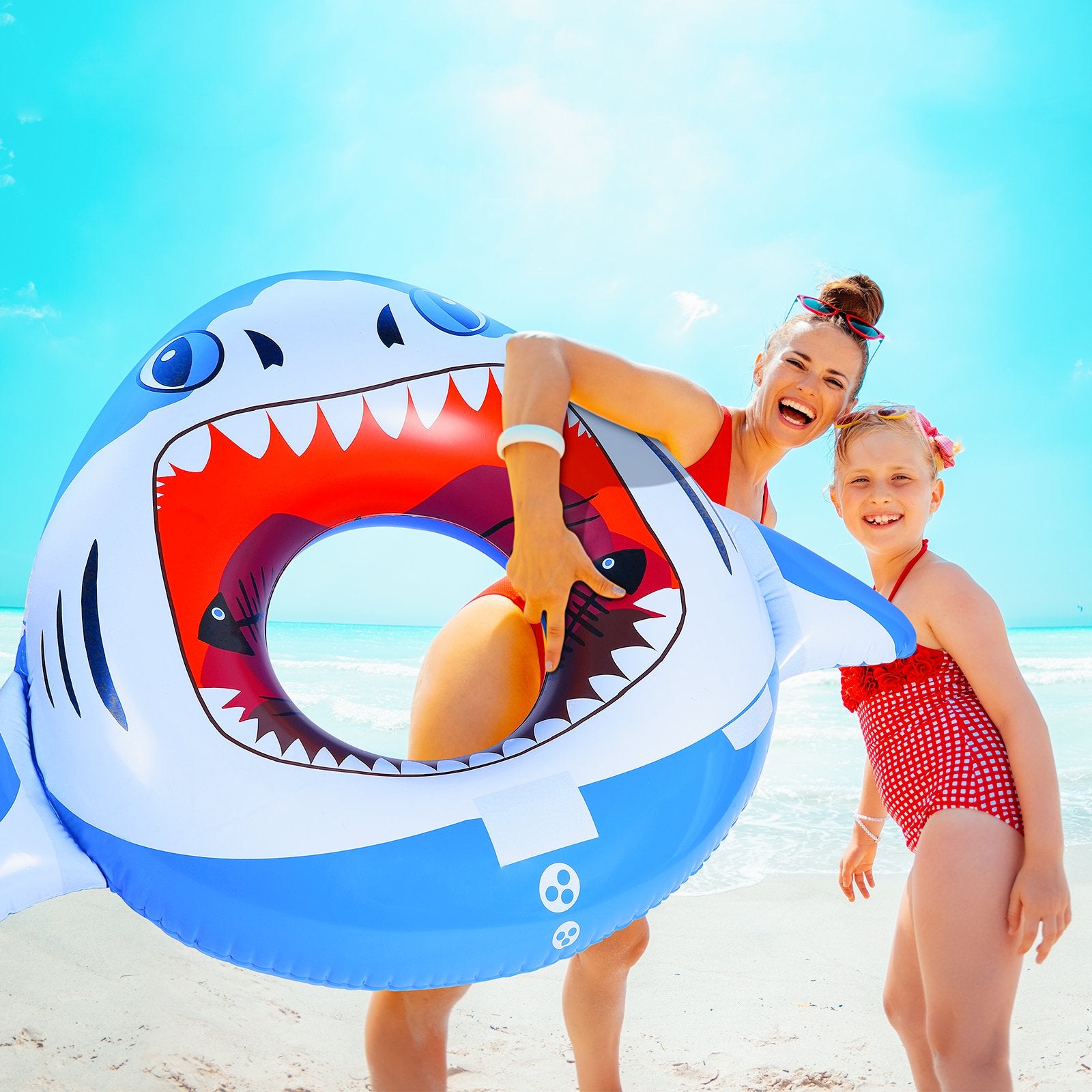 Inflatable Shark Pool Floats, AirExpect 72.3"x52.4" Huge Summer Ring Pool Float for Kids Adults, Inflatable Water Fun Toys for Parties in Pool & Beach