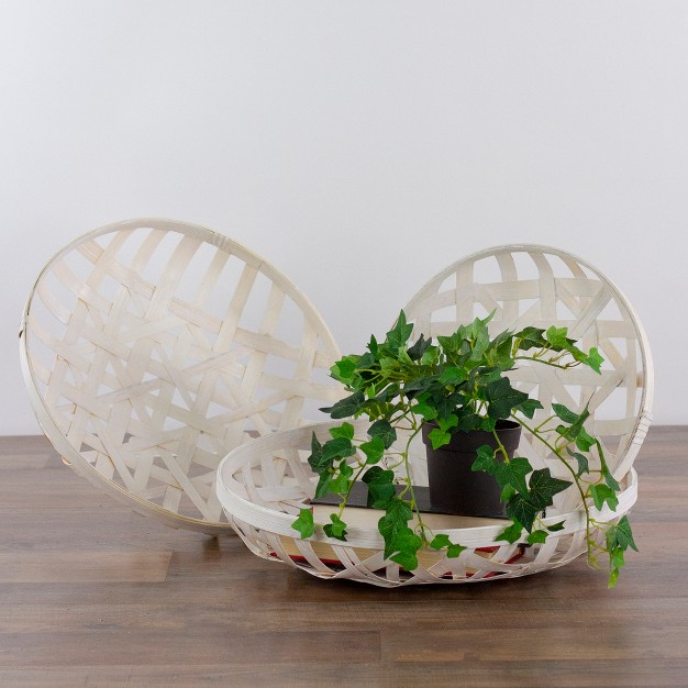 Northlight Set Of 3 Cream White Round Lattice Tobacco Table Top Baskets