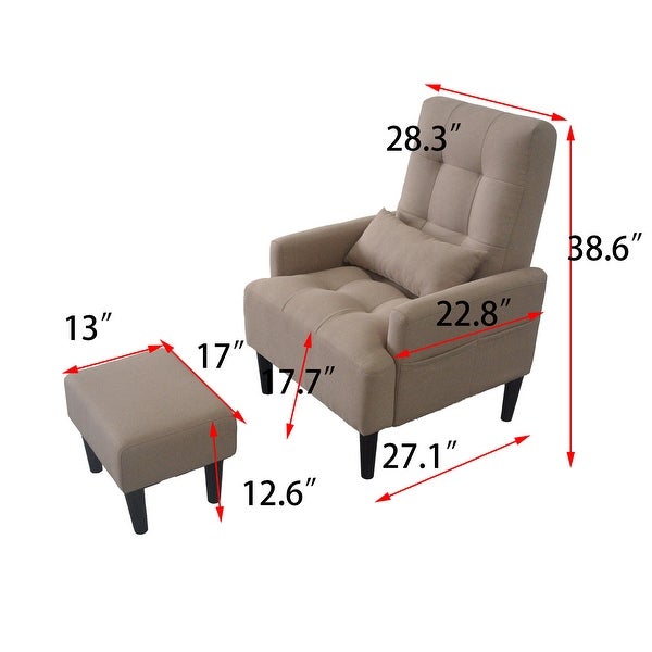 Gray Fabric Leisure Accent Sofa Chair with Ottoman Adjustable