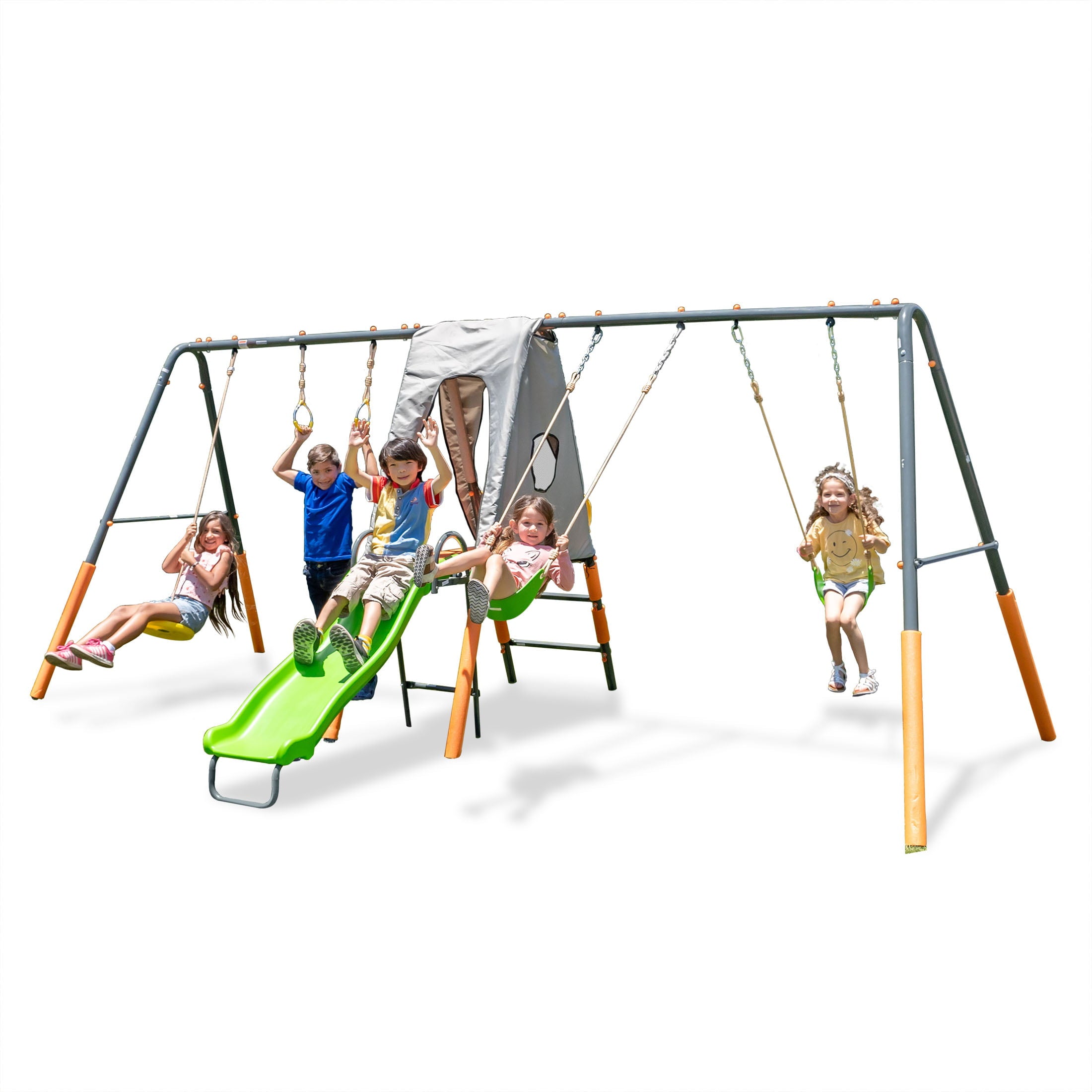 Jungle Warrior Jaguar Metal Swing Set with Standing Swing and Gymnastics Rings