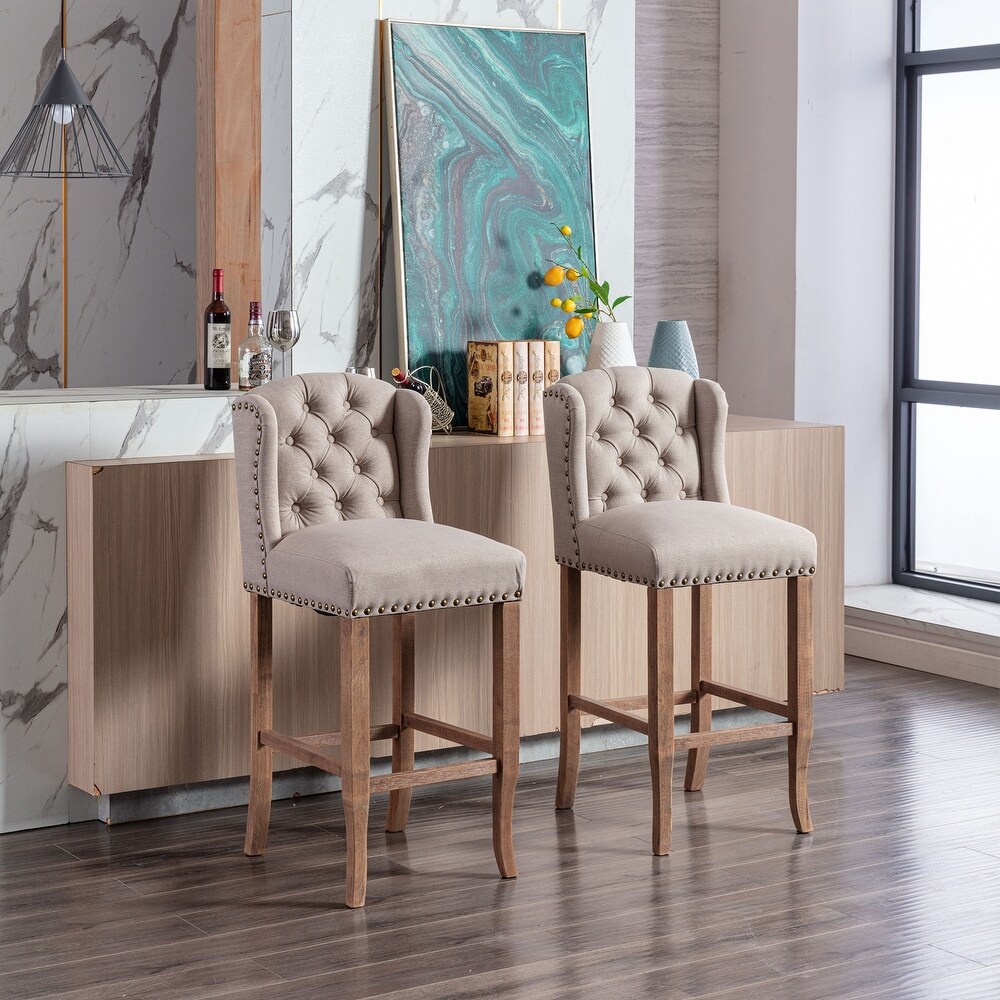 Bar Chairs with Tufted Upholstered Set of 2