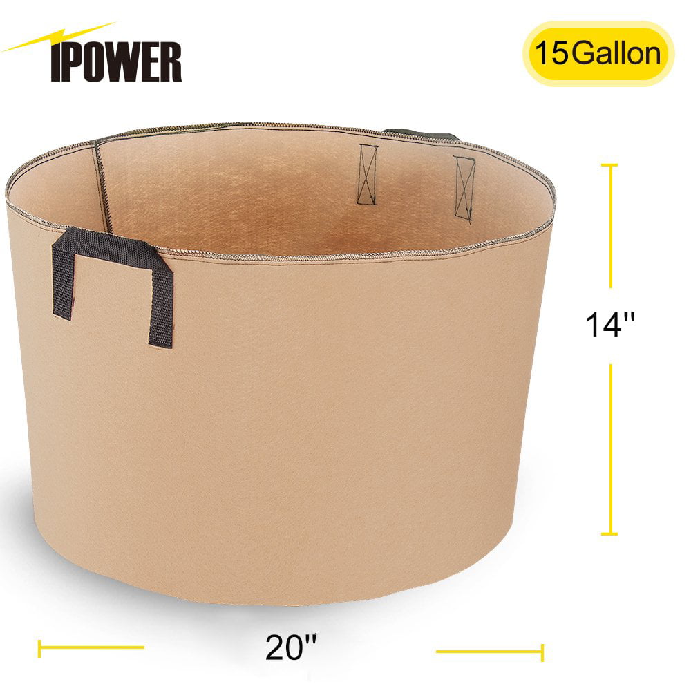 iPower 15-Gallon 10-Pack Grow Bags Fabric Aeration Pots Container with Strap Handles for Nursery Garden and Planting(Tan)