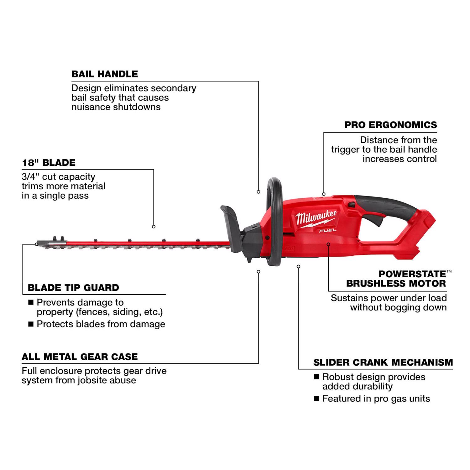 MW M18 FUEL 3001-20 18 in. 18 V Battery Hedge Trimmer Tool Only