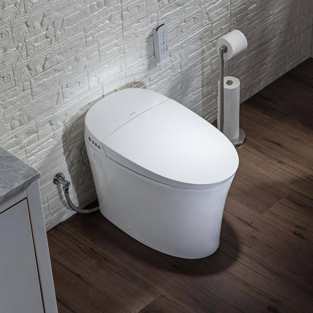 WOODBRIDGE Intelligent Chair Height 1.0 GPF 1.6 GPF Elongated Toilet in White with Auto Flush and Foot Sensor Operation HT0069