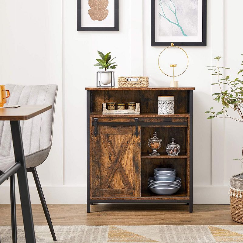 Sideboard Cupboard With Open Compartment， Sliding Barn Door， Adjustable Shelf