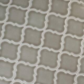 MSI Dove Gray Arabesque 10-12 in. x 15-12 in. x 8 mm Glossy Ceramic Mesh-Mounted Mosaic Wall Tile (11.7 sq. ft.  case) PT-DG-ARABESQ