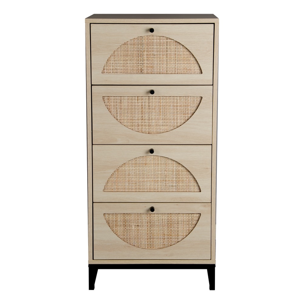 Natural rattan Cabinet with 4 drawers，Suitable for living room  bedroom and study，Diversified storage