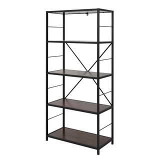 Walker Edison Furniture Company 63 in. Dark WalnutBlack Metal 4-shelf Etagere Bookcase with Open Back HDS60RMWDW