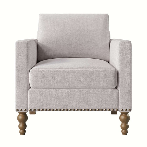 Classic Linen Armchair Accent Chair with Bronze Nailhead Trim