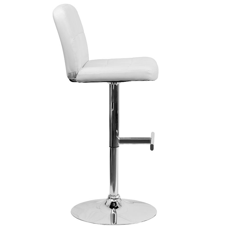 Emma and Oliver White Vinyl Adjustable Height Barstool with Square Tufted Back