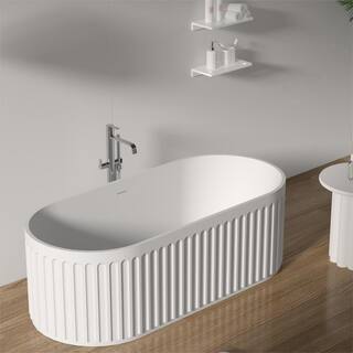 Abruzzo 67 in. x 29.5 in. Freestanding Soaking Solid Surface Bathtub with Center Drain in Matte White 23S13-67