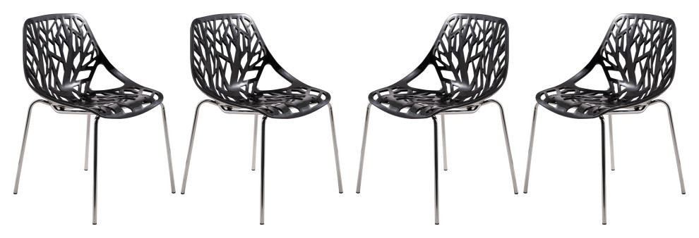 LeisureMod Modern Asbury Dining Chair With Chromed Legs  Set of 4 Black   Contemporary   Dining Chairs   by Uber Bazaar  Houzz