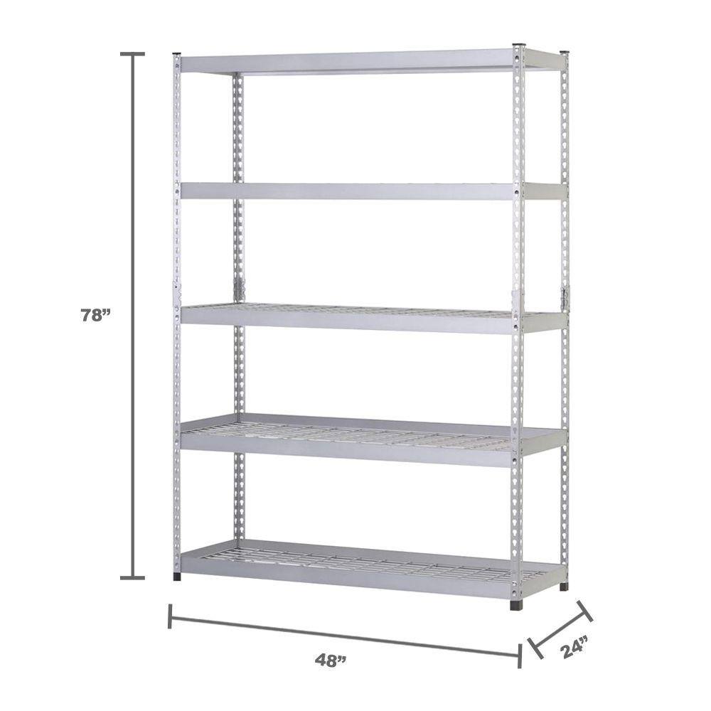 Husky 5-Tier Heavy Duty Steel Garage Storage Shelving Unit in Silver (48 in. W x 78 in. H x 24 in. D) MR482478W5