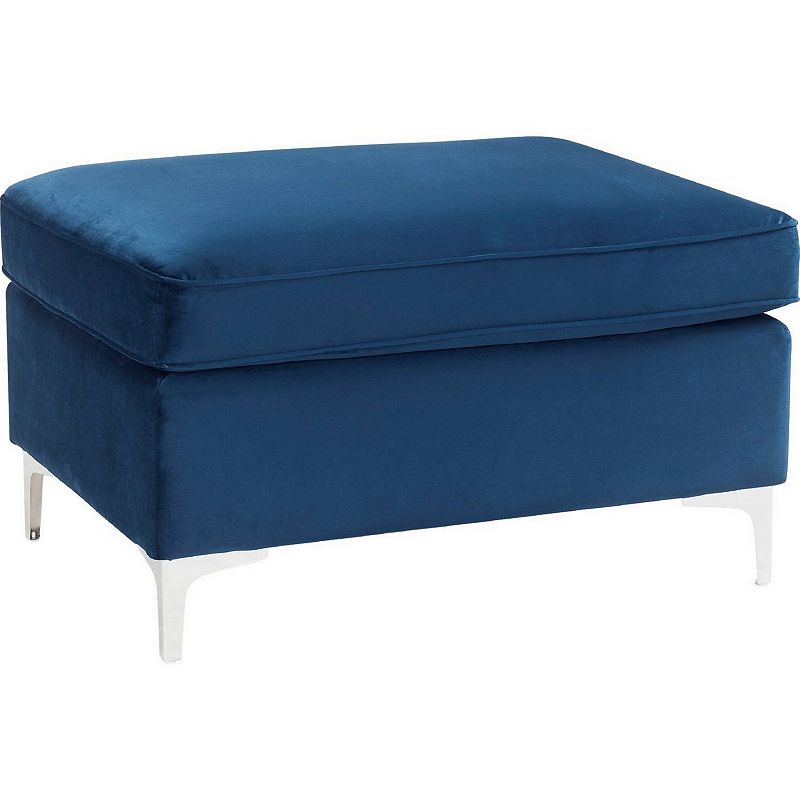 Ottoman with Removable Cushion Seat and Sleek Legs， Blue