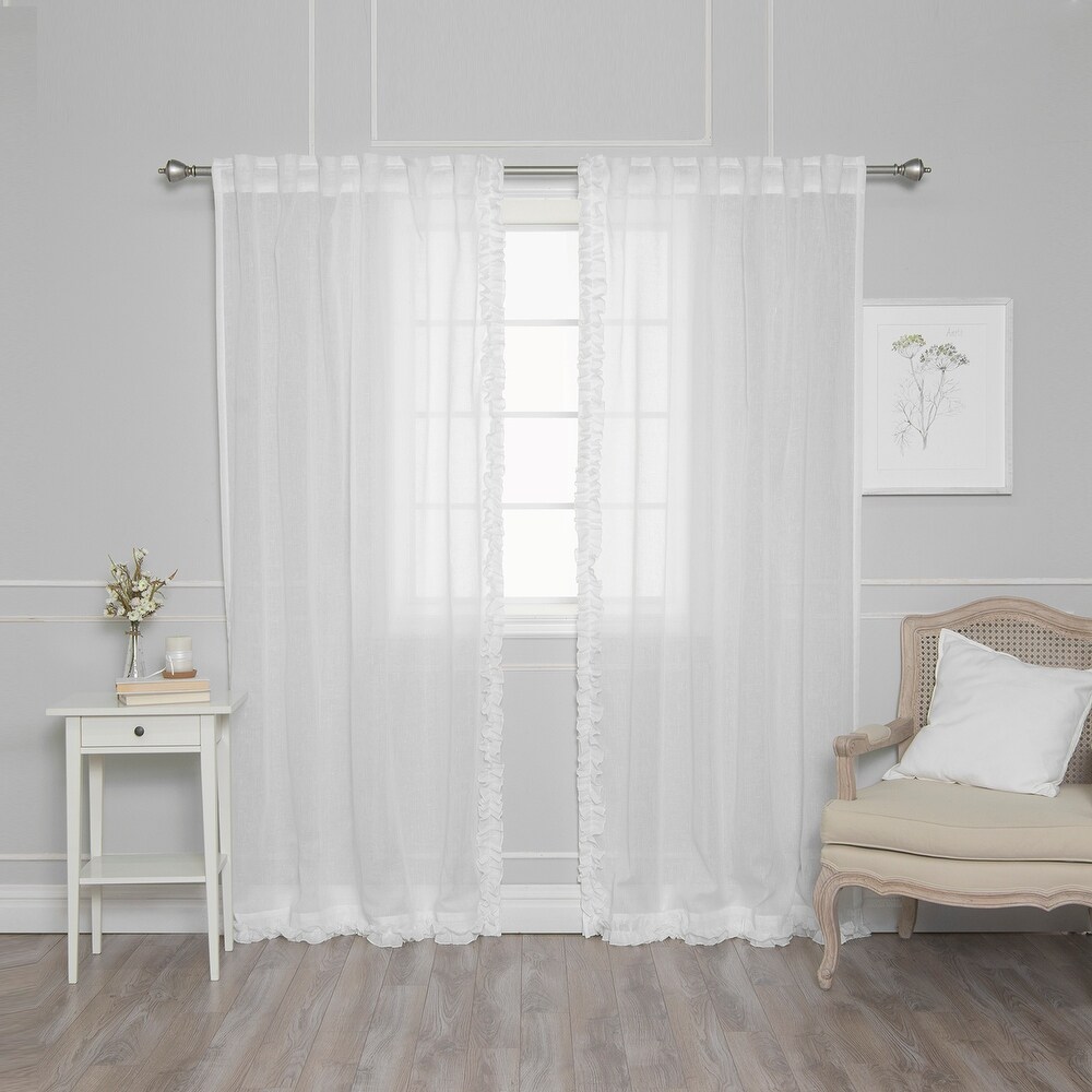 Aurora Home Ruffle Border Linen Look Curtain Panel Pair   52\