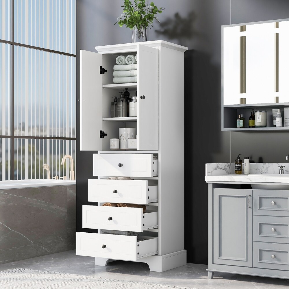 Kitchen Pantry Bathroom Storage Cabinet with Round Metal Handles