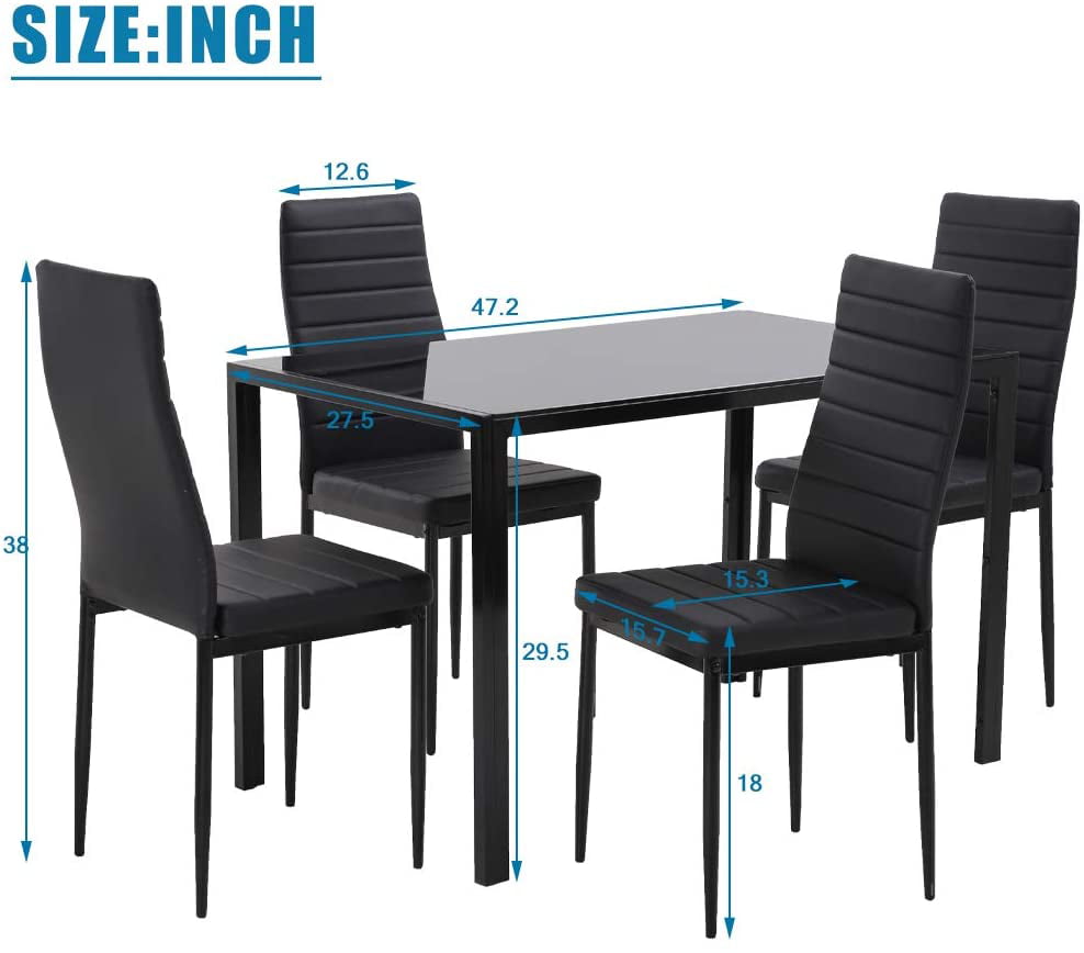 SKONYON 5 Piece Dining Table Set and 4 Chairs Kitchen Breakfast Furniture Black