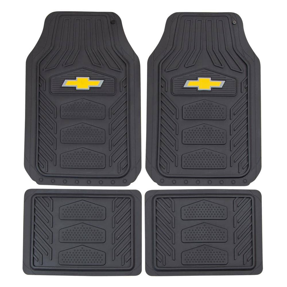 Plasticolor Chevrolet Weatherpro 27 in. x 17.5 in. Ultra-Durable Rubber Utility Black/Yellow Floor Mat (4-Piece Set) 001664R03