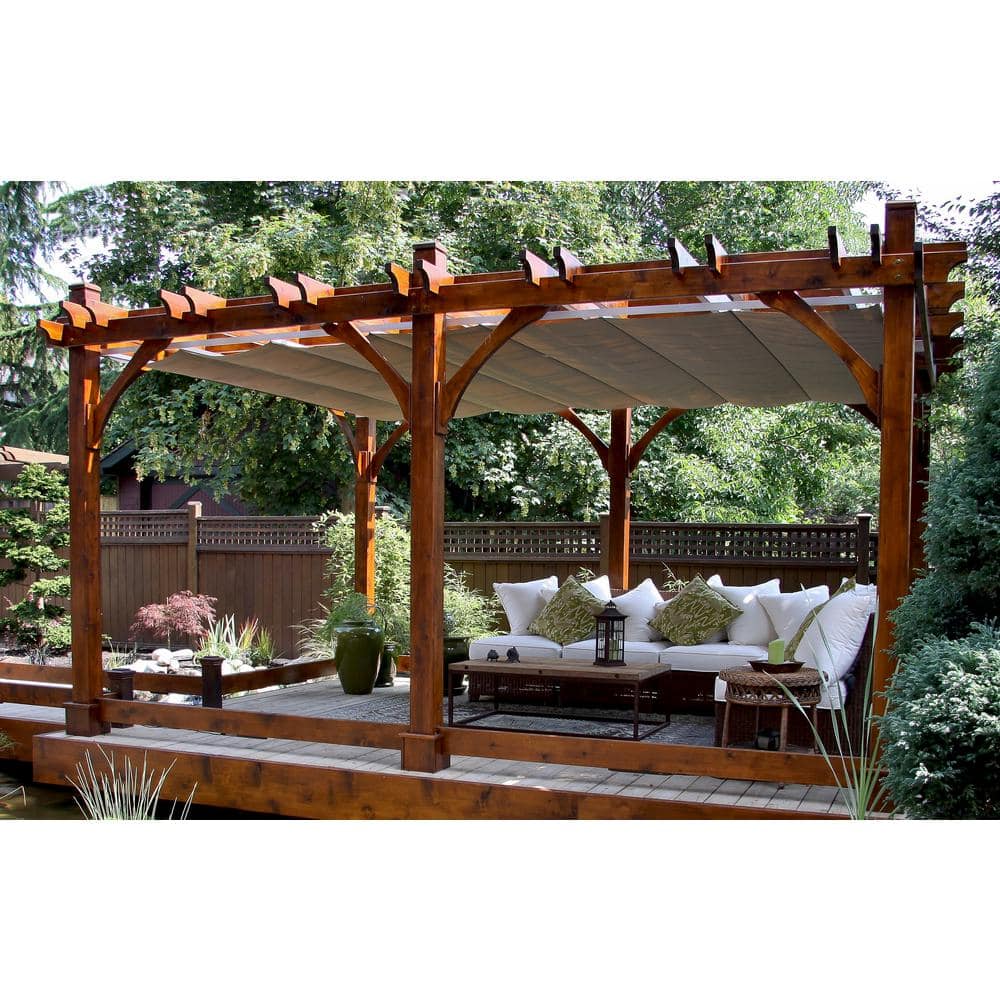 Outdoor Living Today 12 ft. x 16 ft. Breeze Cedar Pergola with Retractable Canopy BZ1216WRC