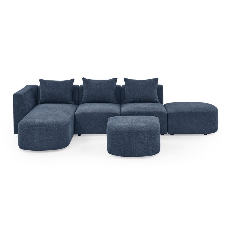 Modular Sectional Sofa  4 Seat Sofa Loop Yarn Fabric L Shaped Couch with Left/Right Chaise and Ottoman for Living Room Bedroom