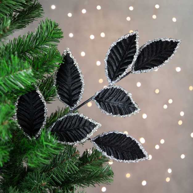 Black And Silver Sequin Leaves Christmas Spray