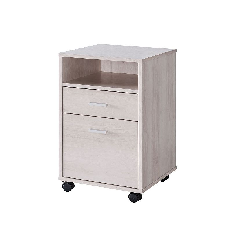 FC Design White Oak 4 Wheel File Cabinet with 2 Drawers and Open Shelf with Storage and Display Space