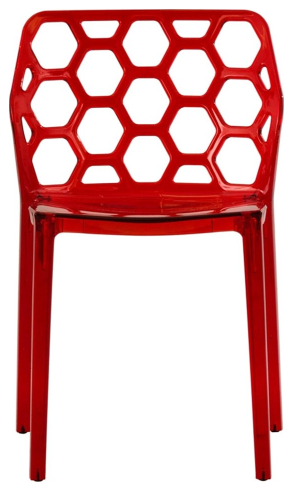 Pemberly Row Plastic Dining Side Chair Honeycomb Design in Red   Contemporary   Dining Chairs   by Homesquare  Houzz