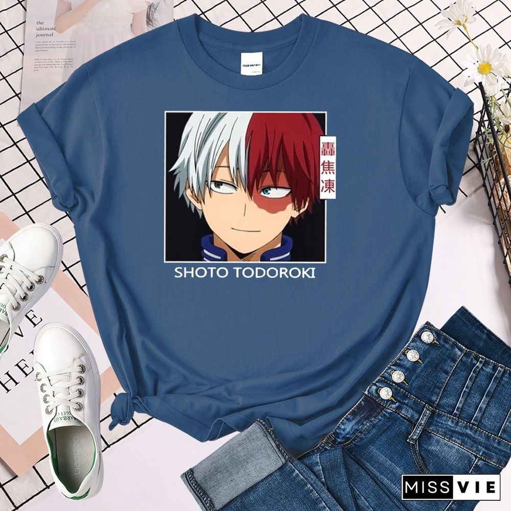 My Hero Academia Shoto Todoroki Print Woman Tshirt Summer Fashsion O-neck Tops HipHop Manga ShortSleeve Women'sTShirts