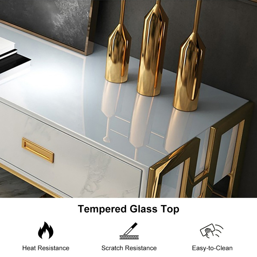 79 quotModern Jocise White  ampGold TV Stand 3 Drawers Media Console   Contemporary   Entertainment Centers And Tv Stands   by Homary International Limited  Houzz