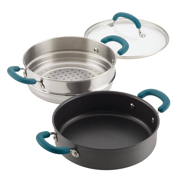 Rachael Ray Create Delicious 3qt Hard Anodized Nonstick Saute Pan With Steamer Teal Handles